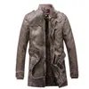 Мужская траншея зима PU куртка мужчины кожаный мотоцикл утолщение длинные траншеи пальто куртки верхняя одежда мужской теплый пальто 2111111