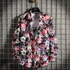 Men's Casual Shirts Floral Flower Print Mens Slim Fit Party Prom Formal For Men Hawaiian Red Leaves