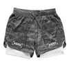 Running Shorts Men 2 in 1 Fiess Gym Sport Camouflage Quick Dry Beach Jogging Short Pants Workout Bodybuilding Training