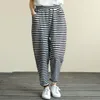 Vår sommar Kvinnor Elastiska Midja Striped Harem Byxor All-matchad Casual Loose Bomull Ankellängd Stor Storlek M146 210512