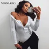 Missakso Sólido Outono Bodysuits Bodysuits Botões Streetwear Manga Longa Tracksuits Pescoço Quadrado Mulheres Sexy Skinny Bodysuits 210625