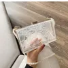 Evening Bags Black & White Lace Acrylic Box Design Pearl Chain Ladies Party Clutch Bag Shoulder Tote Women Flap Handbag208l