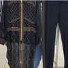 Kadınlar Moda Iki Parçalı Pantolon Setleri Uzun Kollu Yaka Boyun Kristal Boncuk Ceket Üst Ve Sıska Pantolon Artı Boyutu Afrika Bayan Seti JN1 Suits
