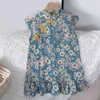 Summer Kid Clothes Flying Sleeve Flower Cheongsam Chinese Style Dress For Girls Girl Clothing 210528