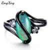 Fedi nuziali RongXing Charming Green Fire Opal S Per donna Uomo Gioielli moda Vintage Black Gold Filled CZ Promise Ring RB0981