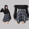 Gothic Lolita Kjol Kvinna S-XXL Multi-Size Höst och Vinter Hög midja Lace-up Kort Kontrollera ullkjol Mini Ballet Kjol 211120