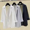 Fatos femininos blazers 2022 primavera três quartos chiffon blazer mulheres verão elegante fino jakcet casaco feminino terno em preto branco cinza mais