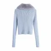 Höst Vinter Kvinnor Sticka Cardigan Kontrast Faux Fur Collar Långärmad Mode Chic Sweater 210709