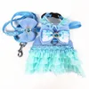 Bowknot Pet Dresses Leashes Suit Sexig Lace Husdjur Västar Hundkläder Sommar Andningsbara Teddy Dogs Kläder