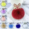 Portachiavi con pompon a forma di palla di pelo di coniglio Adorabile testa di animale Portachiavi con strass di perle per portachiavi con ciondolo per auto da donna