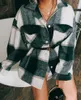 Spring fashion women green Plaid jacket and coat Long Sleeve office coats Streetwear Oversized bomber 210521