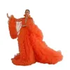 Orange Maternity Ruffles Sleepwear Dress Plus Storlek Night Robe Fotografi Klänningar för Kvinnor Party Bridal Nightgown Robes