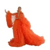 Orange Macierzyński Ruffles Sukienka Pleasear Plus Size Night Robe Suknie Fotograficzne Dla Kobiet Party Nightgown Szata