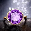 Citrine amethyst aquamarine gemstones crystal Rings for women 18k Gold color zircon diamond party jewelry bijoux bague gift