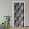 PVC Su Geçirmez Kendinden Yapışkanlı Kapı Sticker 3D Stereo Soyut Gri Oturma Odası Yatak Odası Kapı Dekor Için Siyah Duvar Kağıdı Duvar Çıkartması 210317