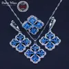 colore argento Set di gioielli da donna da sposa Gioielli da sposa in zirconi blu Orecchini in pietra Anello Collana Bracciale Set confezione regalo H1022