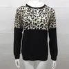 Kvinnor tees vår höst o nacke långärmad leopard lapptäcke mode accesories blus lady casual klädskjorta 494 k2