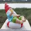 Yeni Reçine Yüzmek Yüzük Cüce Heykel Gnome Sanat Heykeli Peyzaj Çim Elf Heykel Figürine Hediye Açık Yard Aksesuar Bahçe Dekor Için # 22