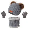 Ensemble de chapeaux, écharpe et gants pour enfants, pour filles et garçons, bonnet tricoté au Crochet, fourrure d'hiver, chapeau Pom, cache-cou, 3 pièces