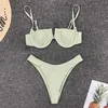 Seksi V Boyun Bikini Mayo Kadınlar İki Adet Mayo Push Up Set Brezilyalı Mayo Beachwear Yüzme 210621