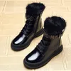 Bottes en cuir imperméable neige femme cheveux de vison courts 2021 femmes chaussures longues en peluche chaudes plates-formes talon chaussures boucle noir