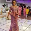 African Women Mermaid Evening Dresses With Long Sleeves Peplum Major Beadings Appliques Lace Prom Aso Ebi Party Gowns
