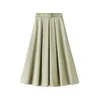 Primavera verano falda para mujer casual dulces colores dulces una línea faldas largas plisadas con cinturón de alta calidad inferior femenina 210524