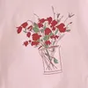 女性用Tシャツ女性用Tシャツ夏のライトカラースケッチフラワープリントoネックルーズカジュアルオールマッチ短袖