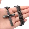 Collana con pendente a croce classica Collane da uomo in acciaio inossidabile 316L Colore nero 2022 Catena bizantina piatta da uomo Catene di gioielli da uomo