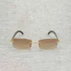 Women's fashion designer sunglasses Vintage Black White Buffalo Horn Rimless Men Natural Wood Square Frame Women Wooden Shades Oculos Eyeglasses