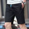 Cotton Shorts Summer Men Casual Shorts Drawstring Short Pants Knee Length Pants Work Shorts Male Bermudas Solid Color Thin 210322