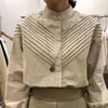 Минималистский плиссированный дизайн блузки женские весенние стойки колоночный длинный фонарик рукав рубашка женская мода 5C207 210427