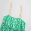 Za impressão plissada longa vestido de verão mulheres mangas tiras vintage verde vestido de festa de festa de moda vestido sem encosto elástico 210602