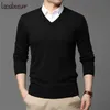 Alta Qualidade Moda Marca de lã Malha Pullover v Neck Sweater Preto Para Homens Autum Inverno Casual Jumper Roupas 210918