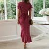 Vintage Floral Print Maxi Dress Women Boho short Sleeve Long V-neck Casual Shirt es 210524