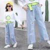 Jeans för flicka Big Hole Child Ripped Casual Children's Teenage Clothing 210527