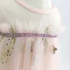 Летнее платье сладкое перо без рукавов печать девочек детская одежда мода сетки шить принцесса 210515