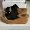 Designer Women Slippers Woody Wedge Mule Glyn Platform Espadrille White Printing Letter Canvas Sandal High heels Flat Rubber Bottom Shoes NO312