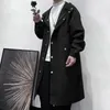 남성용 긴 트렌치 중간 길이 스타일 윈드 브레이커 블랙/카키색 후드 레드 재킷 고품질 코트 패션 겉옷 210524