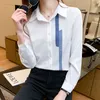 Koreańskie Koszulki Kobiet Bluzki Kobieta Z Długim Rękawem Koszula Szyfonowa Bluzka Topy Plus Rozmiar Paski Drukuj XXL 210427
