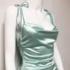 Backless Sexy Party Rührled Kleid Sommerseiten Einstellbare Kordelzug Mini Club Satin Kleider Elegante weiche Damen Vestdiso Femme 210507