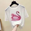 Sommarkvinna Casual Short Sleeve O Neck Sequined T-shirt Kvinnors Tee Tee Shames Cotton Tops A739 210428