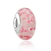 Najwyższej jakości 925 Sterling Silver Murano Szkło Lampwork Koraliki Pink Flower Cherry Blossom Fit Europejskiej Pandora Charms Naszyjnik Bransoletka DIY Jewelry