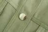 Toppies Green Cotton Shirt Jacket Button Down Loose Coat Women Long Sleeve Pockets Streetwear 211014