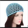 2021 Womens Mesh Hair Net Crochet Cap Tinta unita Snood Sleeping Night Cover Turban Hat Casual Beanie Chemio Cappelli Pltfc Wig Caps Nbsc2