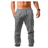 Męskie spodnie lniane casual długie spodnie luźne lekkie sznurek do sznurków jogi spodnie na co dzień spodnie letnie - 6 kolorów 210522