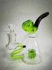 Vintage grön svart glas bong vatten hookah pipe 7inch handgjorda 14mm med skål kan sätta kundlogotyp