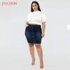 Jaycosin Women High Waist Skirt Casual Office Plus Size Button Pocket Denim Stretch Skirt Cotton Empire Female Pencil Skirt X0428