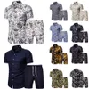 2 stuks sets zomer featured printing trainingspak mannen casual mode floral print shirts + shorts set heren beach Hawaiian kleding