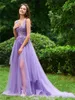 Bestidos de gala une ligne lilas lilas dentelle appliquée robe de soirée V cou spécial OCN Formal Party Long Robes de bal